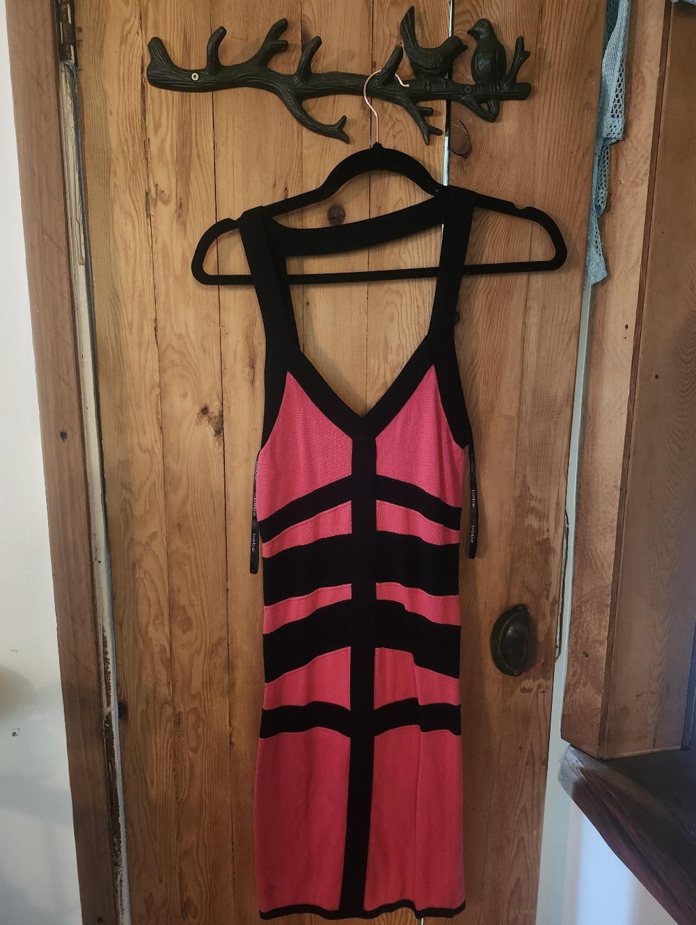 Hot Pink And Black Bodycon Bebe Mini Dress